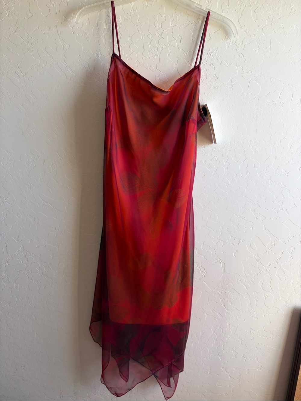 La Belle Red and Pink Asymmetrical Chiffon Slip Dress